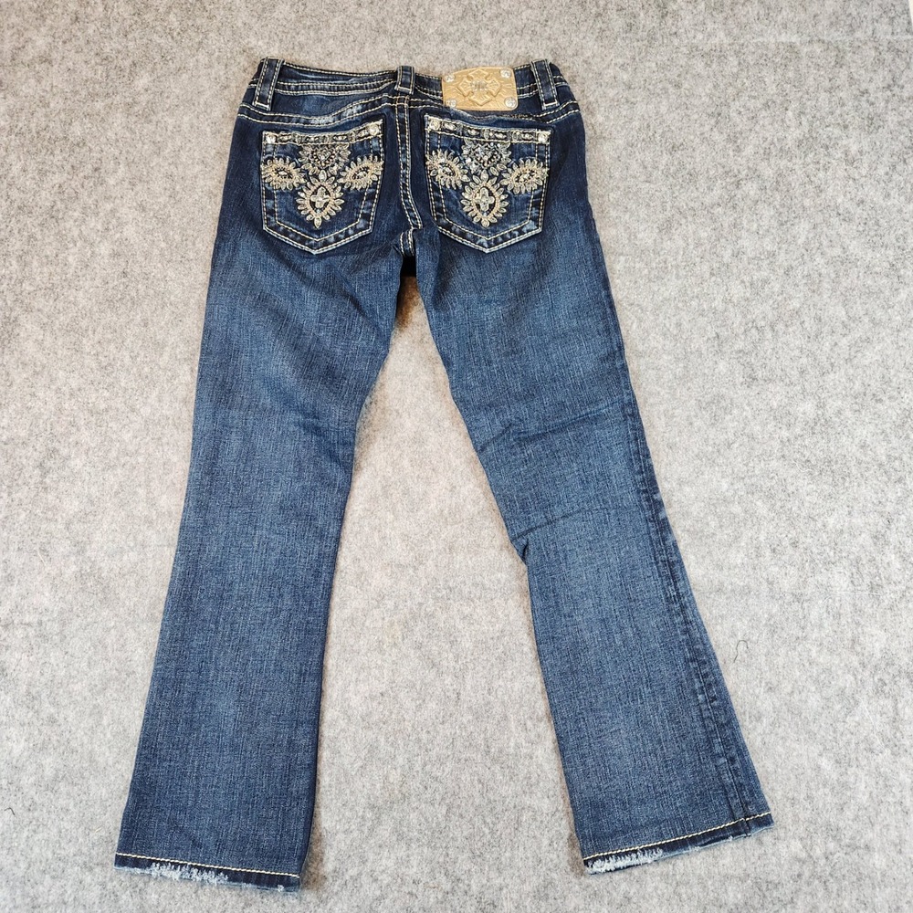 Miss Me Signature Slim Boot Jeans Women 28x26 Blue Embroidered Rhinestone Y2K
